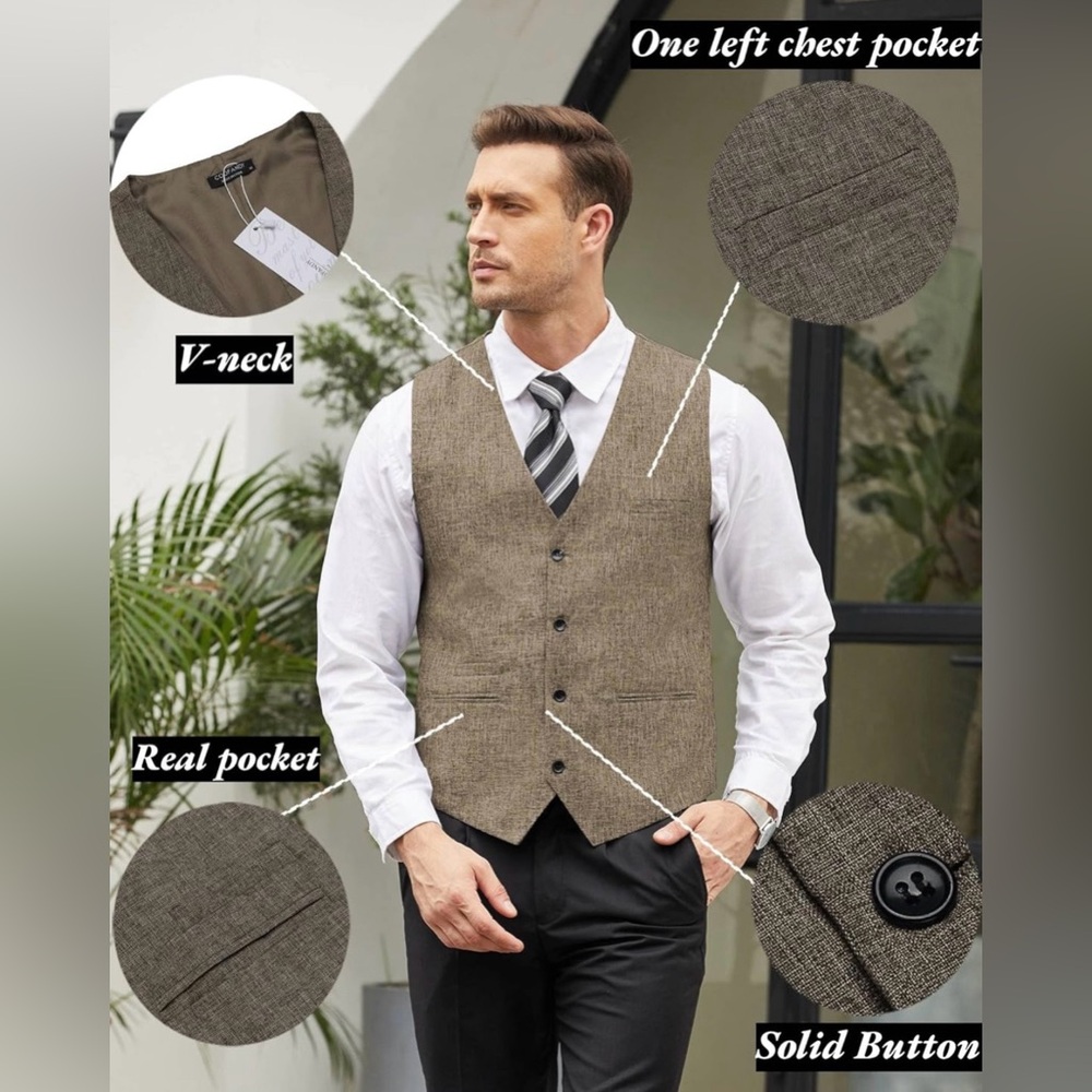 COOFANDY Men's Casual Business Vests Lightweight Waistcoat Vest - Picture 12 of 15
